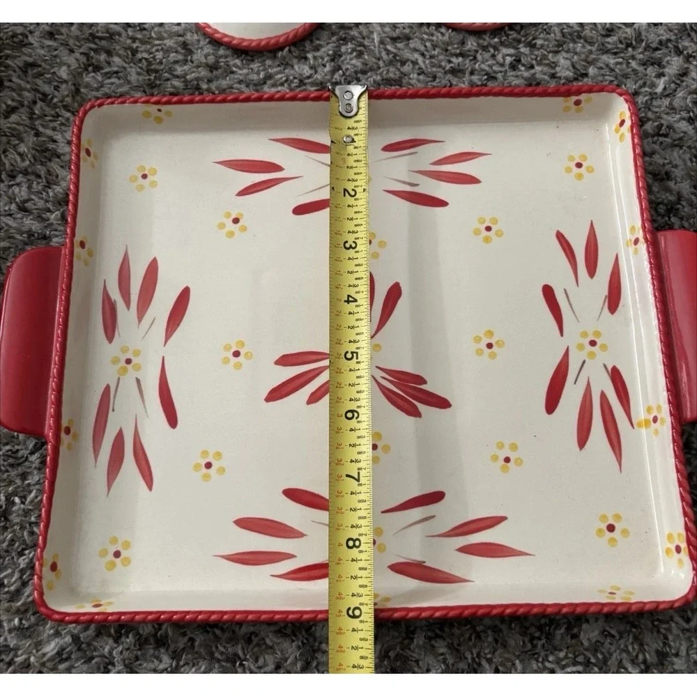 Temptations Old World‎ Red Hand Painted 4pc Soup + Sandwich Set Ceramic Dishes